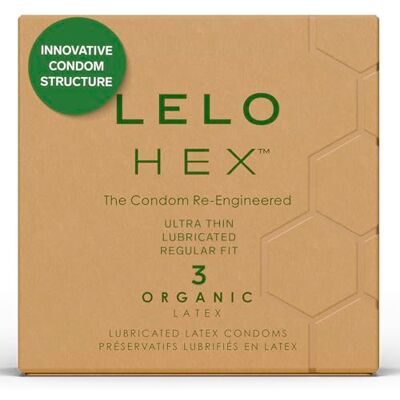 LELO Preservativos HEX de , fabricados com látex de procedência orgânica e infundidos com L-arginina, preservativos ultra-sensíveis 3 embalagens LELO Preservativos HEX de , fabricados com látex de procedência orgânica e infundidos com L-arginina, preservativos ultra-sensíveis 3 embalagens