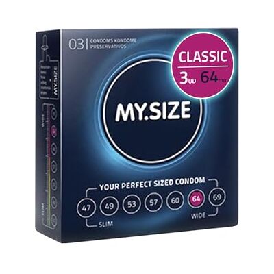 MY.SIZE Clássico preservativos tamanho 6 Largura 64 mm, pacote de teste de 3 unidades, reservativos premium extra finos, ultra sensíveis e delicados, espessura 0,07 mm, veganos MY.SIZE Clássico preservativos tamanho 6 Largura 64 mm, pacote de teste de 3 unidades, reservativos premium extra finos, ultra sensíveis e delicados, espessura 0,07 mm, veganos