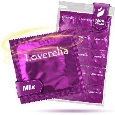 loverelia Preservativos "Mix" 50 peças mistura de 10 variedades diferentes para experimentar grande seleção látex de borracha natural vegano para mais variedade na sua vida amorosa loverelia Preservativos "Mix" 50 peças mistura de 10 variedades diferentes para experimentar grande seleção látex de borracha natural vegano para mais variedade na sua vida amorosa