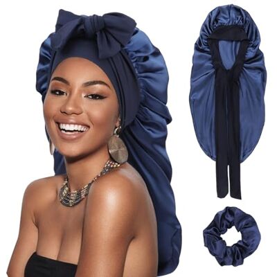 DRESHOW Touca de Cetim Cabelo Encaracolado Ajustável para Mulher, Boné de Seda para Dormir, Touca de Seda Longa para Sono com Banda Elástica para Mulheres, Tamanho único DRESHOW Touca de Cetim Cabelo Encaracolado Ajustável para Mulher, Boné de Seda para Dormir, Touca de Seda Longa para Sono com Banda Elástica para Mulheres, Tamanho único