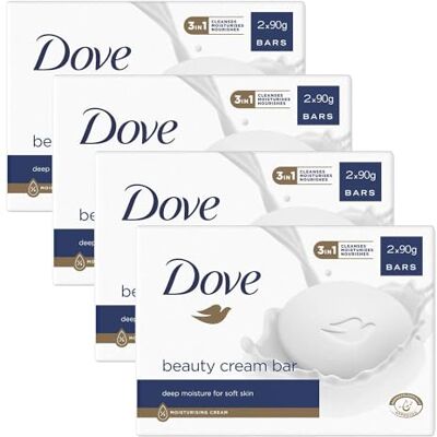Dove Orginal Beauty Cream Bar 3 em 1 limpa, hidratante e neutro sabão de banho sem sulfatos para uma pele macia e sedosa, adequado para uso diário 2 x 90 g, embalagem de 4 Dove Orginal Beauty Cream Bar 3 em 1 limpa, hidratante e neutro sabão de banho sem sulfatos para uma pele macia e sedosa, adequado para uso diário 2 x 90 g, embalagem de 4