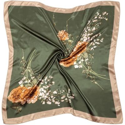 DRESHOW Lenços de cetim quadrados grandes acessórios de cabelo seda de praia estampado clássico para mulher, Tamanho único DRESHOW Lenços de cetim quadrados grandes acessórios de cabelo seda de praia estampado clássico para mulher, Tamanho único