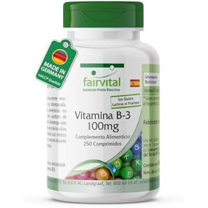fairvital Vitamina B3 Niacina 100 mg, 250 comprimidos, fáceis de engolir, alta dose, veganos, nicotinamida fairvital Vitamina B3 Niacina 100 mg, 250 comprimidos, fáceis de engolir, alta dose, veganos, nicotinamida