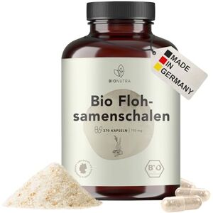 BioNutra Cápsulas de Psyllium Bio de alta dose, 2250 mg/dia (1800 mg fibra), controladas resíduos, fabrico alemão, veganas, sem aditivos, 270 cápsulas x 750 mg BioNutra Cápsulas de Psyllium Bio de alta dose, 2250 mg/dia (1800 mg fibra), controladas resíduos, fabrico alemão, veganas, sem aditivos, 270 cápsulas x 750 mg