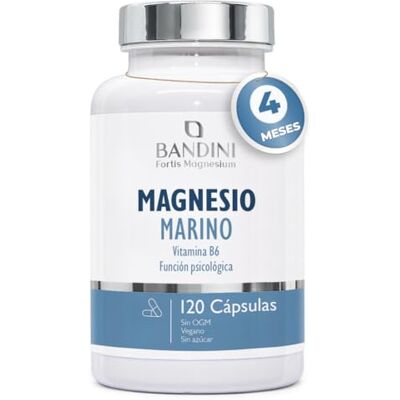 BANDINI ® magnésio marinho com vitamina B6, 120 cápsulas (4 meses), Alívio cãibras cansaço fadiga, poderoso suplemento articulações ossos pele energia desportivas, magnésio e B6, vegano BANDINI ® magnésio marinho com vitamina B6, 120 cápsulas (4 meses), Alívio cãibras cansaço fadiga, poderoso suplemento articulações ossos pele energia desportivas, magnésio e B6, vegano