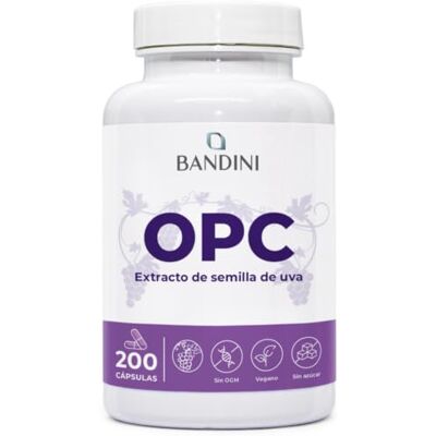BANDINI ® OPC extrato de semente de uva 200 cápsulas antioxidante 95% de OPC puro máximo conteúdo segundo HPLC 1052 mg de concentrado de uva vermelha italiana e 24 mg vitamina C, 3 meses BANDINI ® OPC extrato de semente de uva 200 cápsulas antioxidante 95% de OPC puro máximo conteúdo segundo HPLC 1052 mg de concentrado de uva vermelha italiana e 24 mg vitamina C, 3 meses