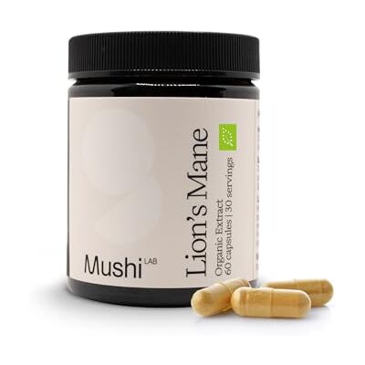 Mushi LAB Melena de Leon Extrato orgânico puro de melena de leão 10,000 mg Potência memória, concentração e saúde intestinal, sem aditivos, Lions Mane Vegan fabricado em Espanha Mushi LAB Melena de Leon Extrato orgânico puro de melena de leão 10,000 mg Potência memória, concentração e saúde intestinal, sem aditivos, Lions Mane Vegan fabricado em Espanha