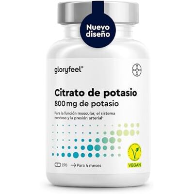 Gloryfeel Citrato de potássio 2446 mg 270 cápsulas (+ 4 meses) Suplemento desportivo natural de alta potência altamente doseado: 800 mg de potássio elementar vegano, sem aditivos Gloryfeel Citrato de potássio 2446 mg 270 cápsulas (+ 4 meses) Suplemento desportivo natural de alta potência altamente doseado: 800 mg de potássio elementar vegano, sem aditivos