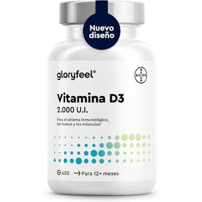 Gloryfeel Vitamina D3 2000UI 400 Comprimidos (+1 ano) Vitamina D Colecalciferol Suporta Ossos, Dentes, Músculos e Sistema Imunológico Testado em laboratório, sem aditivos Gloryfeel Vitamina D3 2000UI 400 Comprimidos (+1 ano) Vitamina D Colecalciferol Suporta Ossos, Dentes, Músculos e Sistema Imunológico Testado em laboratório, sem aditivos