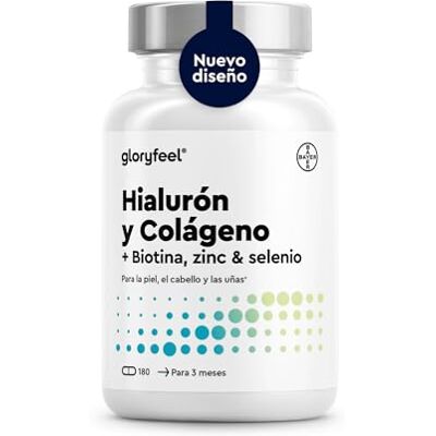Gloryfeel Colágeno ácido hialurónico Suporte ao cabelo, pele, ossos e sistema imunitário, fórmula com 1000 mg de colagénio hidrolisado, vitamina C, biotina, zinco, selénio e outros 180 cápsulas Gloryfeel Colágeno ácido hialurónico Suporte ao cabelo, pele, ossos e sistema imunitário, fórmula com 1000 mg de colagénio hidrolisado, vitamina C, biotina, zinco, selénio e outros 180 cápsulas