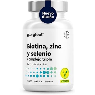 Gloryfeel Biotina zinco Selénio 400 comprimidos veganos (fornecimento para 1 ano) vitaminas para o cabelo suporta o crescimento do cabelo, fortalece a pele e as unhas sem aditivos Gloryfeel Biotina zinco Selénio 400 comprimidos veganos (fornecimento para 1 ano) vitaminas para o cabelo suporta o crescimento do cabelo, fortalece a pele e as unhas sem aditivos