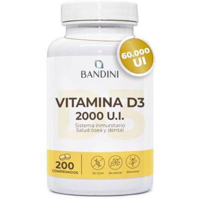 BANDINI ® Vitamina D 60.000 UI/mês 200 comprimidos (+ 6 Meses), defesa imunitária, saúde óssea, dentária e muscular, metabolismo do cálcio, colecalciferol de 50 mcg, vitaminas D3 pura (dose alta) Defensa inmunitaria, Salud ósea, dental y muscular, Metab BANDINI ® Vitamina D 60.000 UI/mês 200 comprimidos (+ 6 Meses), defesa imunitária, saúde óssea, dentária e muscular, metabolismo do cálcio, colecalciferol de 50 mcg, vitaminas D3 pura (dose alta) Defensa inmunitaria, Salud ósea, dental y muscular, Metab