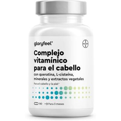 Gloryfeel Vitaminas para o cabelo para o crescimento de um cabelo forte e saudável, altas doses de queratina, biotina, zinco, selénio, extrato de painço, vitaminas B e mais 180 cápsulas para 3 meses Gloryfeel Vitaminas para o cabelo para o crescimento de um cabelo forte e saudável, altas doses de queratina, biotina, zinco, selénio, extrato de painço, vitaminas B e mais 180 cápsulas para 3 meses