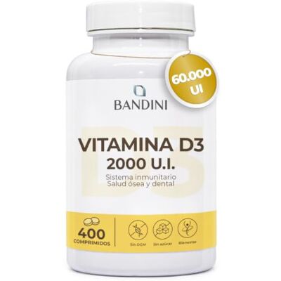 BANDINI ® Vitamina D 60.000 UI/mês 400 comprimidos Defesa imunitária, saúde óssea, dentária e muscular, metabolismo do cálcio, colecalciferol de 50 mcg, vitaminas D3 pura, vitamina D de dose alta BANDINI ® Vitamina D 60.000 UI/mês 400 comprimidos Defesa imunitária, saúde óssea, dentária e muscular, metabolismo do cálcio, colecalciferol de 50 mcg, vitaminas D3 pura, vitamina D de dose alta