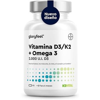 Gloryfeel 2000 UI de Vitamina D3 e K2 (K2VITAL®) 1000mg de Ómega 3 Óleo de Peixe (em Forma de Triglicerídeos), 400mg EPA e 300mg DHA por Cápsula Altamente biodisponível e Testado em laboratório Gloryfeel 2000 UI de Vitamina D3 e K2 (K2VITAL®) 1000mg de Ómega 3 Óleo de Peixe (em Forma de Triglicerídeos), 400mg EPA e 300mg DHA por Cápsula Altamente biodisponível e Testado em laboratório