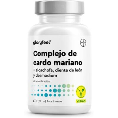 Gloryfeel Cardo mariano 500 mg com alcachofra, dente-de-leão e desmodium alta dosagem de silimarina, 120 cápsulas veganas, testadas em laboratório, sem aditivos, fabricadas na Alemanha Gloryfeel Cardo mariano 500 mg com alcachofra, dente-de-leão e desmodium alta dosagem de silimarina, 120 cápsulas veganas, testadas em laboratório, sem aditivos, fabricadas na Alemanha
