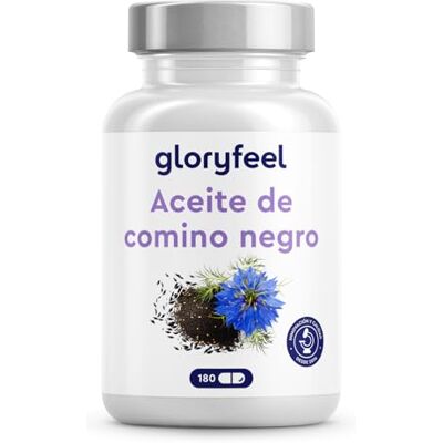Gloryfeel Óleo de cominho preto 1000 mg 180 cápsulas (3 meses), Nigella Sativa original, natural e prensada a frio, 80% de ácidos graxos essenciais, vitamina E, Black seed oil Testado em laboratório Gloryfeel Óleo de cominho preto 1000 mg 180 cápsulas (3 meses), Nigella Sativa original, natural e prensada a frio, 80% de ácidos graxos essenciais, vitamina E, Black seed oil Testado em laboratório