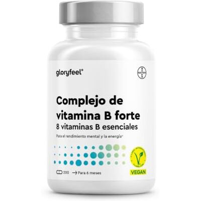 Gloryfeel Premium vitamina B Complex Dose extra alta (10 vezes +), bioativa com 500 µg de B12, 8 vitaminas B (B1, B2, B3, B5, B6, B7, B9, B12), 200 cápsulas veganas (7 meses) Gloryfeel Premium vitamina B Complex Dose extra alta (10 vezes +), bioativa com 500 µg de B12, 8 vitaminas B (B1, B2, B3, B5, B6, B7, B9, B12), 200 cápsulas veganas (7 meses)