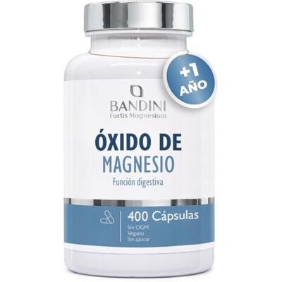 BANDINI ® Óxido de magnésio 400 cápsulas (+ 1 ano), 664 mg de óxido dos quais 400 mg de magnésio elementar por cápsula, apoio à digestão e cansaço, alta dosagem, 100% vegan BANDINI ® Óxido de magnésio 400 cápsulas (+ 1 ano), 664 mg de óxido dos quais 400 mg de magnésio elementar por cápsula, apoio à digestão e cansaço, alta dosagem, 100% vegan