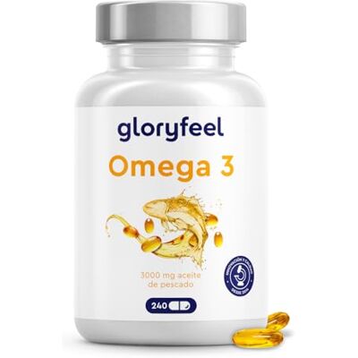 Gloryfeel Omega 3 cápsulas de alta dose 3000 mg de óleo de peixe (em forma de triglicéridos) 240 cápsulas com vitamina E (antioxidante) Suplementação ideal para EPA e DHA óleo de peixe Ômega3 Gloryfeel Omega 3 cápsulas de alta dose 3000 mg de óleo de peixe (em forma de triglicéridos) 240 cápsulas com vitamina E (antioxidante) Suplementação ideal para EPA e DHA óleo de peixe Ômega3