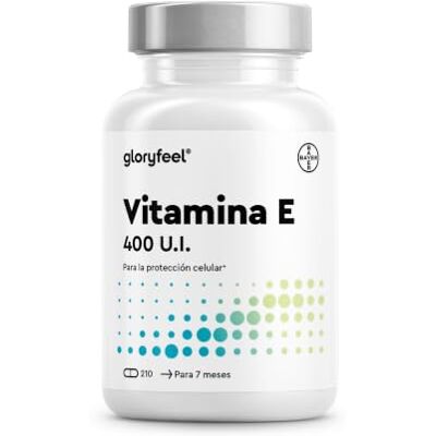 Gloryfeel Vitamina E 400UI 210 cápsulas (7 meses), potente antioxidante de D-RUNFAL- tocoferol (a forma mais bioativa de vitamina E) protege as células do stress oxidativo* Testado em laboratório Gloryfeel Vitamina E 400UI 210 cápsulas (7 meses), potente antioxidante de D-RUNFAL- tocoferol (a forma mais bioativa de vitamina E) protege as células do stress oxidativo* Testado em laboratório