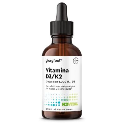 Gloryfeel Vitamina D3 e K2 gotas 5.000 U.I / 5 gotas suporte para manutenção de ossos, músculos e sistema imunitário, 50 ml K2VITAL® >99,7% All-Trans altamente biodisponível testado em laboratório Gloryfeel Vitamina D3 e K2 gotas 5.000 U.I / 5 gotas suporte para manutenção de ossos, músculos e sistema imunitário, 50 ml K2VITAL® >99,7% All-Trans altamente biodisponível testado em laboratório