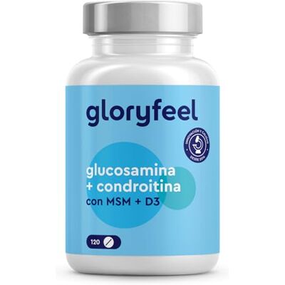 Gloryfeel Glucosamina condroitina 800 mg de MSM, 2000 UI vitamina D3 e ácido hialurónico cálcio, para articulações, cartilagem e ossos, 120 comprimidos de alta dosagem Gloryfeel Glucosamina condroitina 800 mg de MSM, 2000 UI vitamina D3 e ácido hialurónico cálcio, para articulações, cartilagem e ossos, 120 comprimidos de alta dosagem