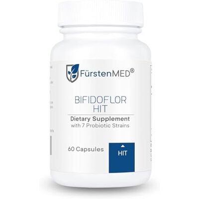 FürstenMED ® Bifidoflor HIT com 7 cepas probióticas Lactobacillus Salivarius, Gasseri, Rhamnosus e 4 Bifidobacterium Suplemento de suporte normal para a saúde digestiva intestinal, 60 cápsulas FürstenMED ® Bifidoflor HIT com 7 cepas probióticas Lactobacillus Salivarius, Gasseri, Rhamnosus e 4 Bifidobacterium Suplemento de suporte normal para a saúde digestiva intestinal, 60 cápsulas