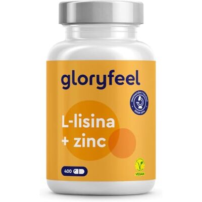 Gloryfeel L-Lisina 400 cápsulas, 1000 mg Lisina HCL por dia, de fermentação vegetal, aminoácido essencial com zinco para o seu sistema imunitário, vegano, testado em laboratório, sem aditivos Gloryfeel L-Lisina 400 cápsulas, 1000 mg Lisina HCL por dia, de fermentação vegetal, aminoácido essencial com zinco para o seu sistema imunitário, vegano, testado em laboratório, sem aditivos