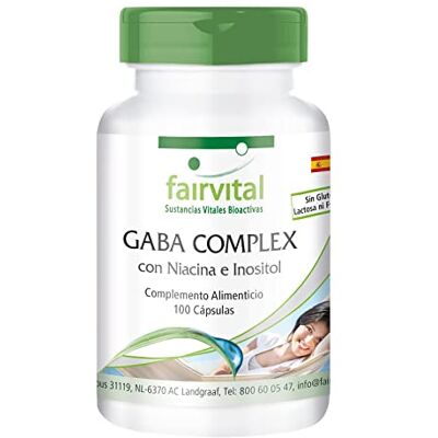 fairvital GABA COMPLEX, 100 cápsulas, com 1200 mg de inositol, 400 mg de vitamina B3 e 200 mg de GABA por dose diária, alta dose, VEGANO fairvital GABA COMPLEX, 100 cápsulas, com 1200 mg de inositol, 400 mg de vitamina B3 e 200 mg de GABA por dose diária, alta dose, VEGANO