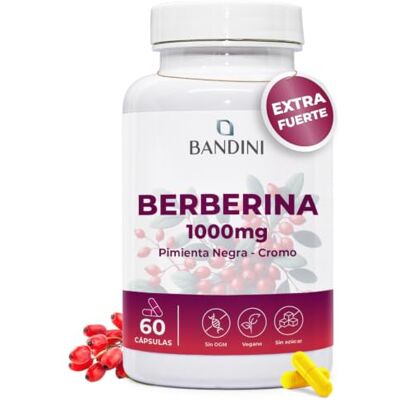 BANDINI ® Berberina 1000 mg pura, com crómio e pimenta preta para melhor absorção o melhor extrato concentrado de Berberis Vulgaris controlo da glicose e triglicéridos, 60 cápsulas veganas Absorción máxima El mejor extracto concentrado de Berberis Vulga BANDINI ® Berberina 1000 mg pura, com crómio e pimenta preta para melhor absorção o melhor extrato concentrado de Berberis Vulgaris controlo da glicose e triglicéridos, 60 cápsulas veganas Absorción máxima El mejor extracto concentrado de Berberis Vulga