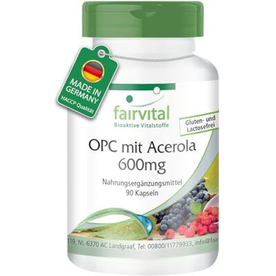 fairvital OPC extrato de semente de uva 600 mg com acerola, 90 cápsulas, ALTA DOSIS, VEGANO fairvital OPC extrato de semente de uva 600 mg com acerola, 90 cápsulas, ALTA DOSIS, VEGANO