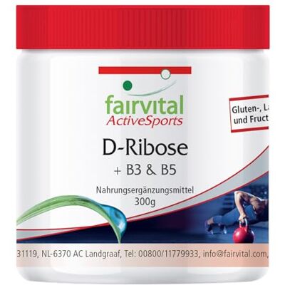 fairvital D-ribose em pó, com vitamina B3 (niacina) e B5 (ácido pantoténico), Active Sports, VEGANO, 300 g fairvital D-ribose em pó, com vitamina B3 (niacina) e B5 (ácido pantoténico), Active Sports, VEGANO, 300 g