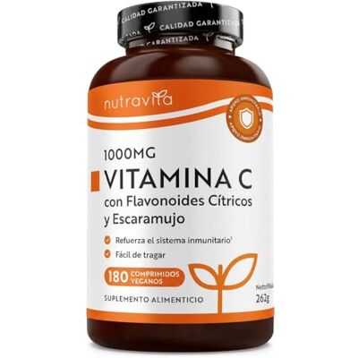 Nutravita Vitamina C 1000 mg con Bioflavonoides y Rosa Mosqueta 180 Comprimidos veganos, 6 meses vitamina C pura contribui para o funcionamento normal do sistema imunitário (EFSA) Nutravita Vitamina C 1000 mg con Bioflavonoides y Rosa Mosqueta 180 Comprimidos veganos, 6 meses vitamina C pura contribui para o funcionamento normal do sistema imunitário (EFSA)