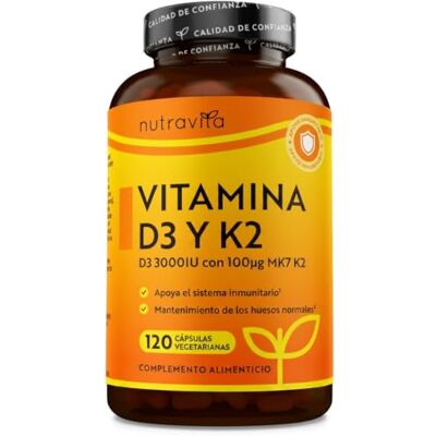 Nutravita vitamina D3 3000UI e K2 100 µg (MK7) 120 cápsulas vegetarianas de vitamina D3 K2 suporte para ossos, músculos, dentes e sistema imunitário normais Nutravita vitamina D3 3000UI e K2 100 µg (MK7) 120 cápsulas vegetarianas de vitamina D3 K2 suporte para ossos, músculos, dentes e sistema imunitário normais