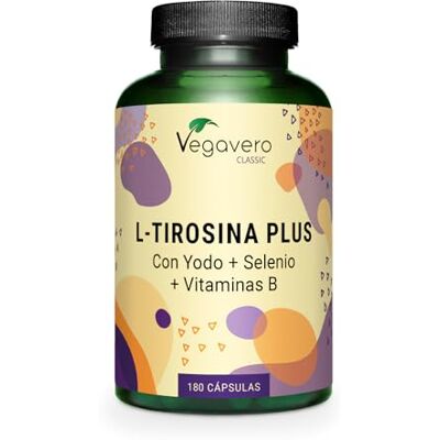 Vegavero L-Tirosina 1200 mg 180 cápsulas, Thyroid Support Com iodo, selénio e vitaminas B, L-TYROSINE, para desempenho mental e concentração, vegano Vegavero L-Tirosina 1200 mg 180 cápsulas, Thyroid Support Com iodo, selénio e vitaminas B, L-TYROSINE, para desempenho mental e concentração, vegano
