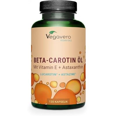 Vegavero Betacaroteno Plus Óleo vitamina E Astaxantina ativador BRONCEado, TCM óleo, 120 cápsulas, para 4 meses, sem aditivos, vegano Vegavero Betacaroteno Plus Óleo vitamina E Astaxantina ativador BRONCEado, TCM óleo, 120 cápsulas, para 4 meses, sem aditivos, vegano