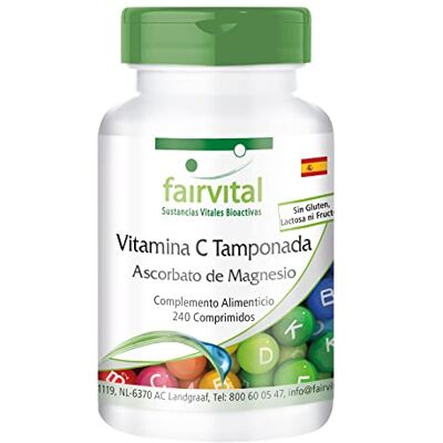 fairvital Comprimidos de vitamina C tampada em forma de ascorbato de magnésio, 240 comprimidos, VEGANOS, adequados para o estômago fairvital Comprimidos de vitamina C tampada em forma de ascorbato de magnésio, 240 comprimidos, VEGANOS, adequados para o estômago