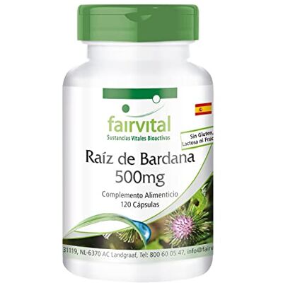 fairvital Raiz de bardana 500 mg, raiz de bardana zinco, alta DOSE, Vegano, 120 cápsulas, fáceis de engolir, Burdock Root fairvital Raiz de bardana 500 mg, raiz de bardana zinco, alta DOSE, Vegano, 120 cápsulas, fáceis de engolir, Burdock Root
