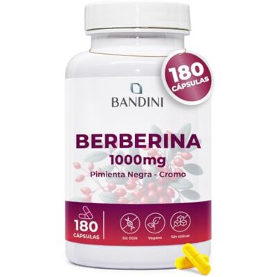 BANDINI ® Berberina 1000 mg 180 cápsulas veganas, com crómio e pimenta preta para melhor absorção o melhor extrato concentrado de Berberis Vulgaris controlo da glicose e triglicéridos para una mejor absorción El mejor extracto concentrado de Berberis Vu BANDINI ® Berberina 1000 mg 180 cápsulas veganas, com crómio e pimenta preta para melhor absorção o melhor extrato concentrado de Berberis Vulgaris controlo da glicose e triglicéridos para una mejor absorción El mejor extracto concentrado de Berberis Vu