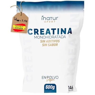 INATUR LAB Creatina mono-hidratada em pó 500g / 146 doses 100% Creatina Mono-hidrato Micronizada Pura Sem aditivos Sem Sabor Vegana SEM GLÚTEN Inclui doseador Alta solubilidade INATUR LAB Creatina mono-hidratada em pó 500g / 146 doses 100% Creatina Mono-hidrato Micronizada Pura Sem aditivos Sem Sabor Vegana SEM GLÚTEN Inclui doseador Alta solubilidade