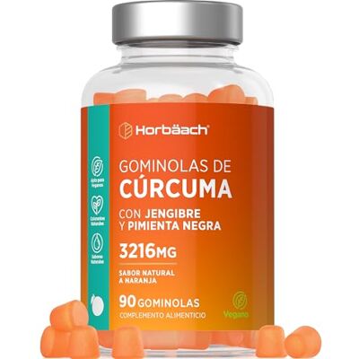 Horbäach Cúrcuma com gengibre e pimenta preta geminola, 90 Gummies veganas Sabor laranja Turmeric Curcumin Suplemento alternativa às cápsulas by Horbaach Horbäach Cúrcuma com gengibre e pimenta preta geminola, 90 Gummies veganas Sabor laranja Turmeric Curcumin Suplemento alternativa às cápsulas by Horbaach