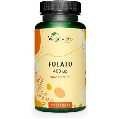 Vegavero Folato 400 µg de 5-MTHF Matéria-prima premium: Quatrefolic, 120 cápsulas, alta biodisponibilidade, sem aditivos sintéticos, gravidez e pré-conceção, vegano Vegavero Folato 400 µg de 5-MTHF Matéria-prima premium: Quatrefolic, 120 cápsulas, alta biodisponibilidade, sem aditivos sintéticos, gravidez e pré-conceção, vegano