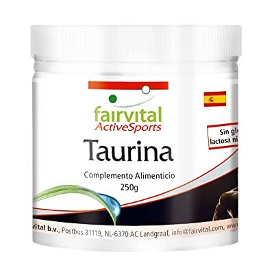 fairvital Taurina 250 g em pó, dose extra alta, com tiamina e ácido pantoténico, puro, sem aditivos, 100% vegana, para 4,5 meses, qualidade certificada, fabricada na Alemanha fairvital Taurina 250 g em pó, dose extra alta, com tiamina e ácido pantoténico, puro, sem aditivos, 100% vegana, para 4,5 meses, qualidade certificada, fabricada na Alemanha