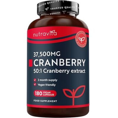 Nutravita Extrato de mirtilo vermelho 37,500 mg máxima potência 180 cápsulas veganas suplemento diário para mulheres extrato puro de mirtilo 50:1 Fabricado no Reino Unido Nutravita Extrato de mirtilo vermelho 37,500 mg máxima potência 180 cápsulas veganas suplemento diário para mulheres extrato puro de mirtilo 50:1 Fabricado no Reino Unido