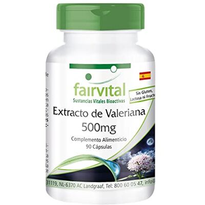 fairvital Cápsulas de extrato de valeriana, 90 cápsulas, ALTA DOSIS, 500 mg de extrato de raiz de valeriana 4:1 por cápsula, VEGANO, Valeriana officinalis fairvital Cápsulas de extrato de valeriana, 90 cápsulas, ALTA DOSIS, 500 mg de extrato de raiz de valeriana 4:1 por cápsula, VEGANO, Valeriana officinalis