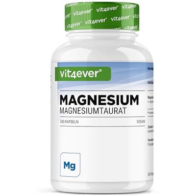 Vit4ever Taurato de magnésio 240 cápsulas veganas alta dose 2550 mg de Taurato de magnésio com 200 mg de magnésio elementar por dose diária Vit4ever Taurato de magnésio 240 cápsulas veganas alta dose 2550 mg de Taurato de magnésio com 200 mg de magnésio elementar por dose diária