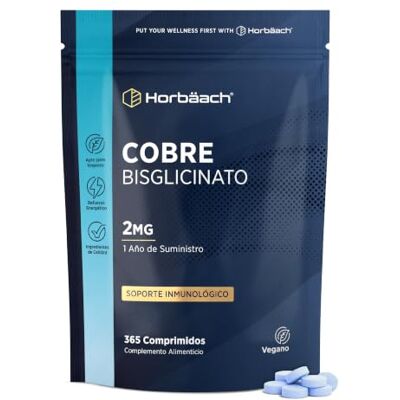 Horbäach Suplemento de cobre 2 mg 1 ano de fornecimento 365 comprimidos veganos Bisglicinato mineral de cobre alta biodisponibilidade Horbaach Horbäach Suplemento de cobre 2 mg 1 ano de fornecimento 365 comprimidos veganos Bisglicinato mineral de cobre alta biodisponibilidade Horbaach