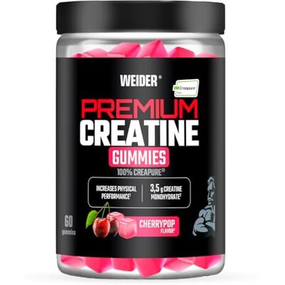 Weider Premium Creatine Gummies (60 gomas) sabor cereja, com 3,5 g creatina monohidrato 100 % creapure/porção, ajuda a aumentar o desempenho físico (20 porções) Weider Premium Creatine Gummies (60 gomas) sabor cereja, com 3,5 g creatina monohidrato 100 % creapure/porção, ajuda a aumentar o desempenho físico (20 porções)
