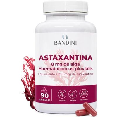 BANDINI ® Astaxantina 90 cápsulas 8 mg de pó de astaxantina par cápsula Complemento vegano à base de algas Haematococcus pluvialis para 3 meses Astaxanthin sem estearato de magnésio, sem OMG BANDINI ® Astaxantina 90 cápsulas 8 mg de pó de astaxantina par cápsula Complemento vegano à base de algas Haematococcus pluvialis para 3 meses Astaxanthin sem estearato de magnésio, sem OMG